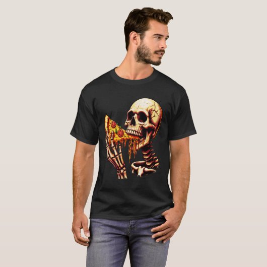 Skeleton Eating Pizza Tシャツ (正面フル)
