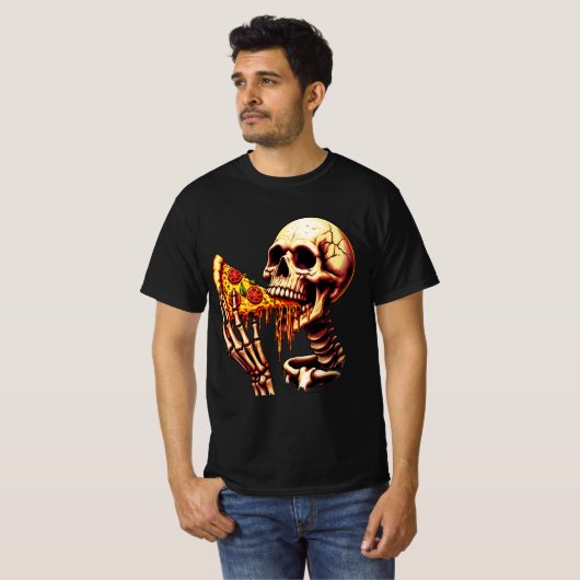 Skeleton Eating Pizza Tシャツ (正面フル)