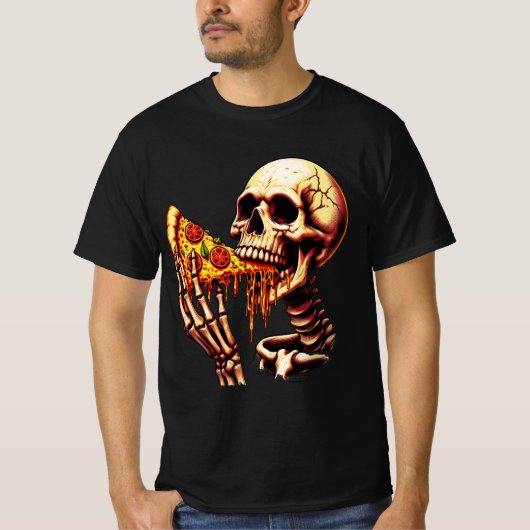 Skeleton Eating Pizza Tシャツ (正面)