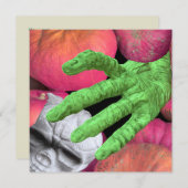 Skeleton fingers & skull & pumpkins for Halloween 招待状 (正面/裏面)