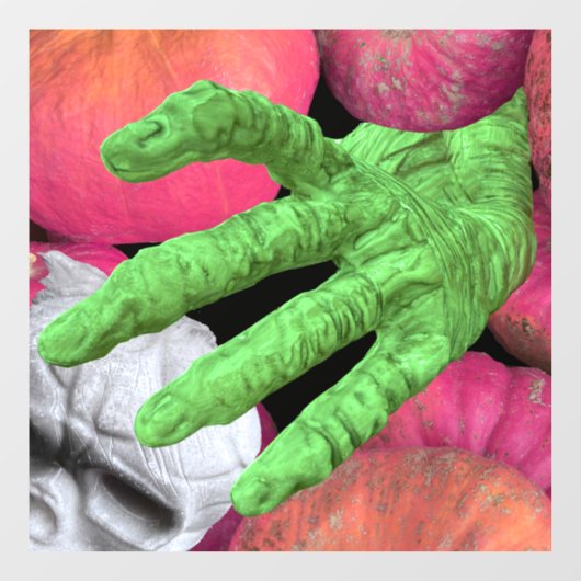 Skeleton fingers & skull with pumpkins for Hallowe ウィンドウサイン (シート)