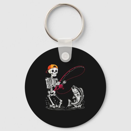 Skeleton Fishing Halloween Costume Funny Fishing B キーホルダー (正面)