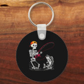 Skeleton Fishing Halloween Costume Funny Fishing B キーホルダー (正面)