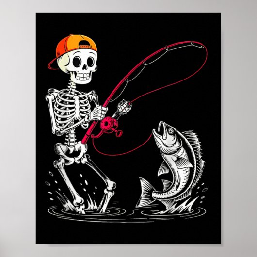 Skeleton Fishing Halloween Costume Funny Fishing B ポスター (正面)