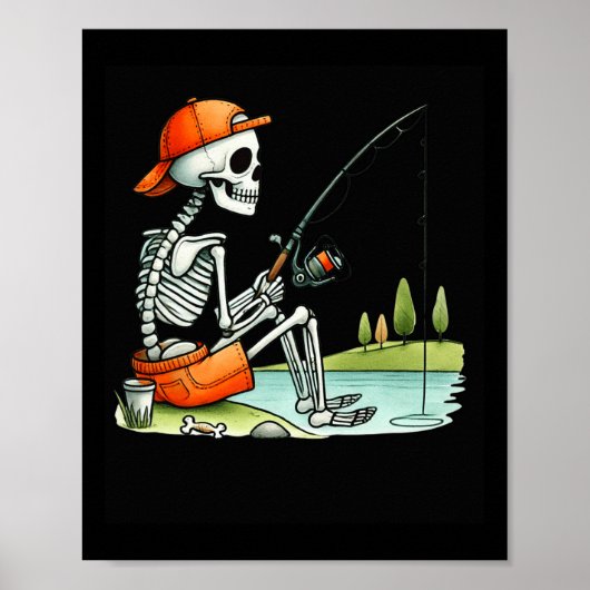 Skeleton Fishing Halloween Costume Funny Fishing B ポスター (正面)