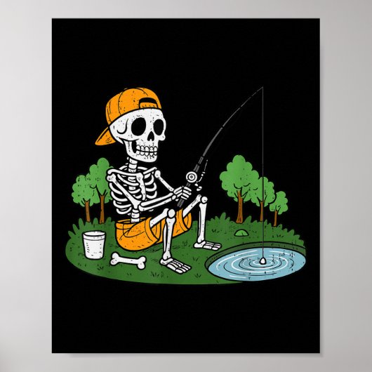 Skeleton Fishing Halloween Soky Fisherman Fish Men ポスター (正面)
