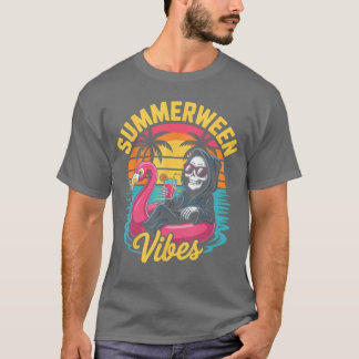 Skeleton Flamingo Spooky Summer Party Beach Summer Tシャツ