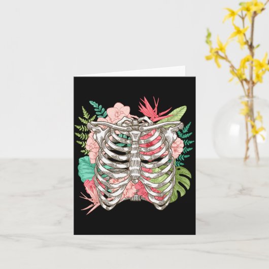 Skeleton Flowers Rib Cage X-ray Funny Halloween  カード (黄色い花)
