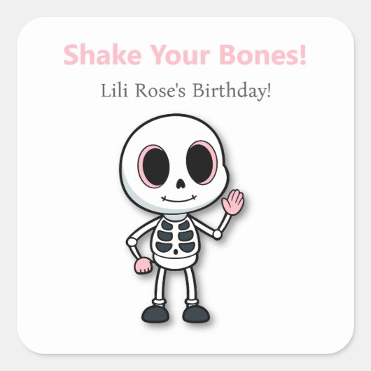 Skeleton Fun | ハロウィン 誕生日会 スクエアシール (正面)