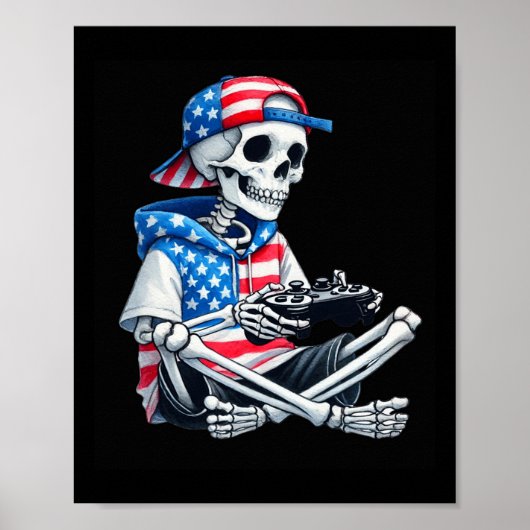 Skeleton Gamer 4th Of July Video Game Gaming Boys  ポスター (正面)