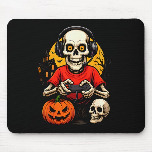 Skeleton Gamer Playing Video Games Halloween Spook マウスパッド (正面)