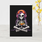 Skeleton Girl Gamer Funny Halloween Costume Spooky カード (黄色い花)