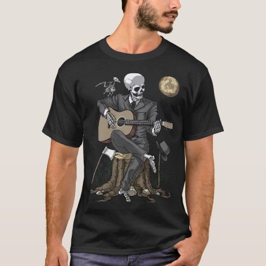 Skeleton Goth Guitar Player Tシャツ (正面)