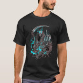 Skeleton Grim Reaper Rock Death Biker Tシャツ (正面)