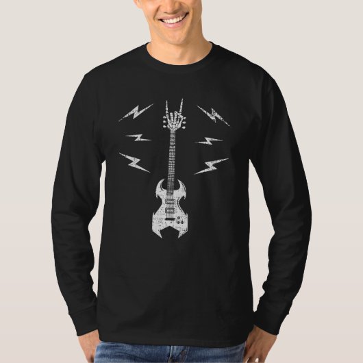 skeleton guitar rock and roll guitarist music love tシャツ (正面)