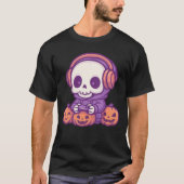 Skeleton Halloween Skull Gamer Spooky Pumpkin game Tシャツ (正面)