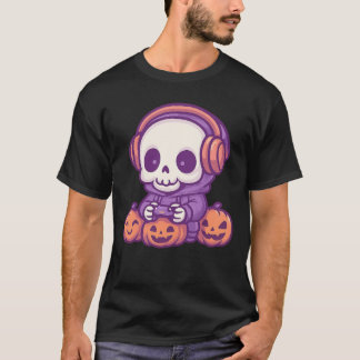 Skeleton Halloween Skull Gamer Spooky Pumpkin game Tシャツ