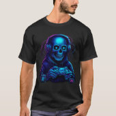 Skeleton Halloween Skull Gamer Spooky Pumpkin game Tシャツ (正面)