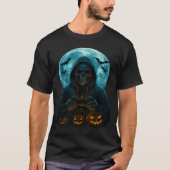 Skeleton Halloween Skull Gamer Spooky Pumpkin game Tシャツ (正面)
