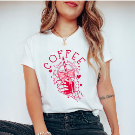 Skeleton Hand Coffee Soulmate Red Pink Hearts Tシャツ