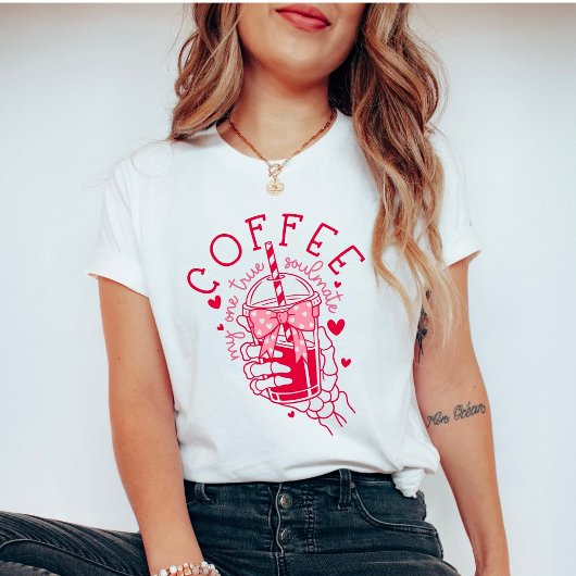 Skeleton Hand Coffee Soulmate Red Pink Hearts Tシャツ