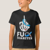 Skeleton Hand Fck Diabetes Blue Ribbon Awareness M Tシャツ (正面)