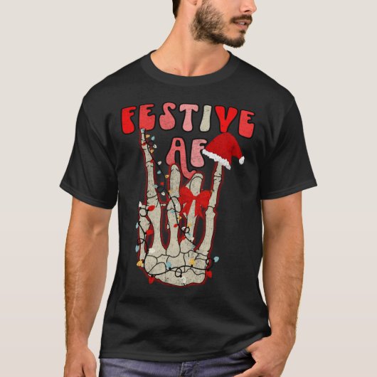 Skeleton Hand Festive AF Christmas Graphic Tシャツ (正面)