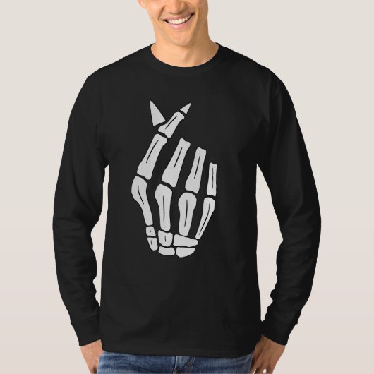 Skeleton Hand Finger Heart Sign  Halloween Tシャツ (正面)
