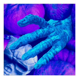 Skeleton hand fingers reach for Halloween skull ポスター
