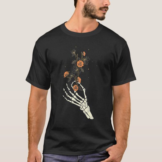 Skeleton Hand flower mushroom Love Costume Men Wom Tシャツ (正面)