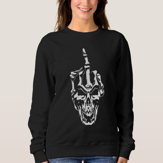 Skeleton Hand Halloween Bones Middle Finger Skull  スウェットシャツ (正面)