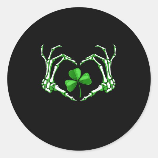 Skeleton Hand Heart Shamrock St Patricks Day Paddy ラウンドシール (正面)