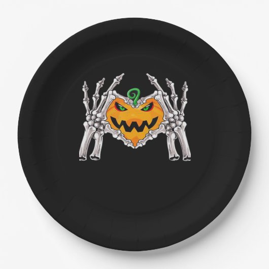 Skeleton Hand Heart Sign Bone Costume Unique Touch ペーパープレート (正面)