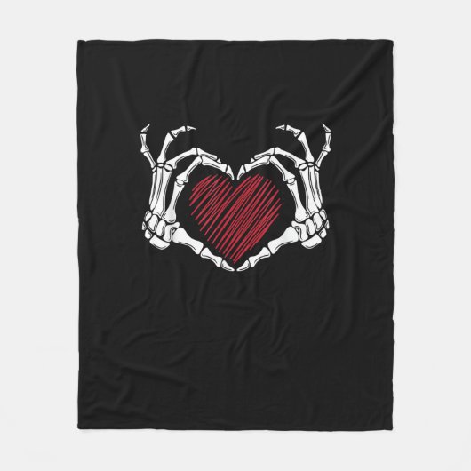Skeleton Hand Heart Sign Costume Trending Hallowee フリースブランケット (正面)