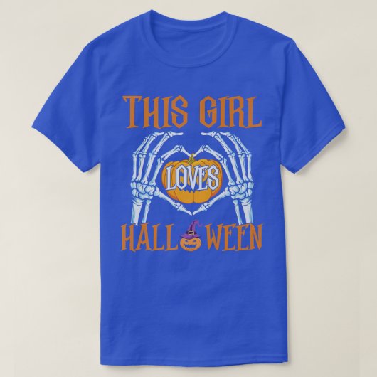 Skeleton Hand Heart Sign This Girl Who Loves Hallo Tシャツ (デザイン正面)
