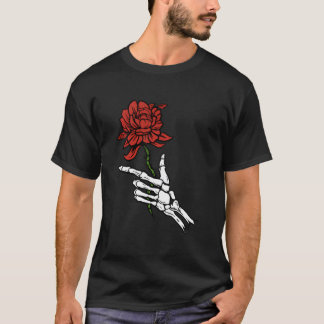 Skeleton Hand Holding A Red Rose Tシャツ