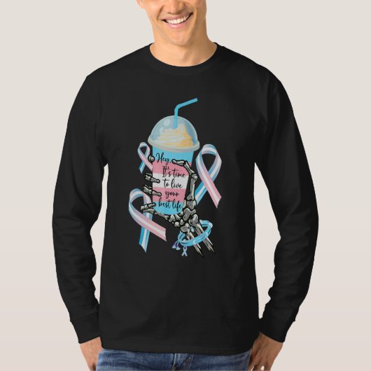 Skeleton Hand Holding Milkshake Transgender Awaren Tシャツ (正面)