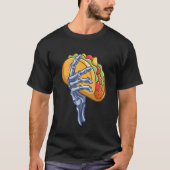 Skeleton Hand Holding Taco Dia de Los Muertos Hall Tシャツ (正面)