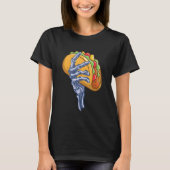 Skeleton Hand Holding Taco Dia de Los Muertos Hall Tシャツ (正面)