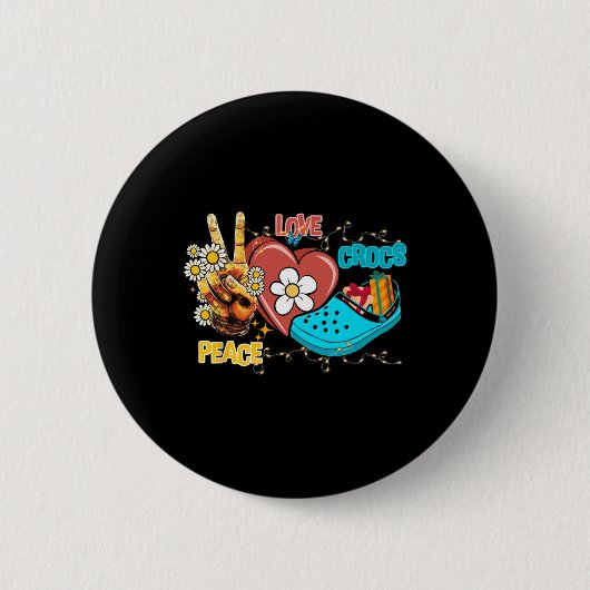 Skeleton Hand Peace Love-crocs Family Xmas Pyjama 缶バッジ (正面)