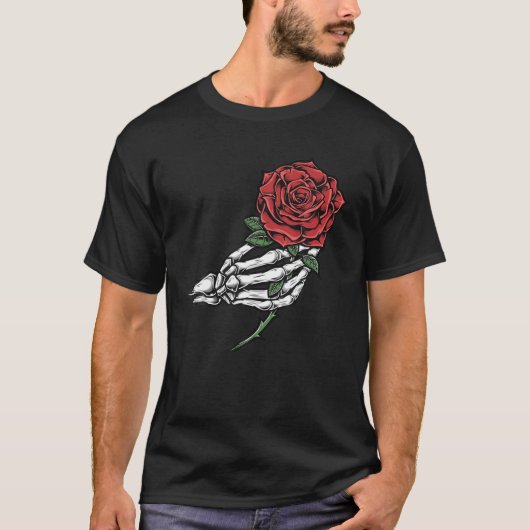 Skeleton Hand Red Rose Flower Tシャツ (正面)