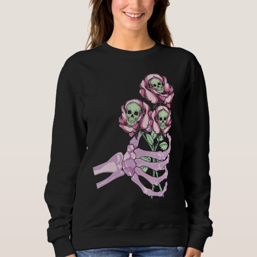Skeleton Hand Skull Pastel Roses Graphic Valentine スウェットシャツ (正面)