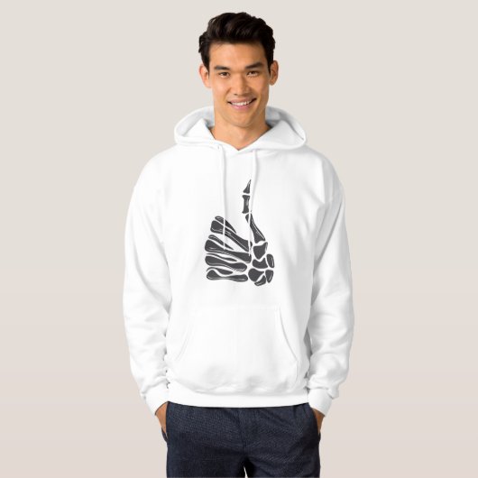 Skeleton Hand Thumbs Up White Hoodie パーカ (正面フル)