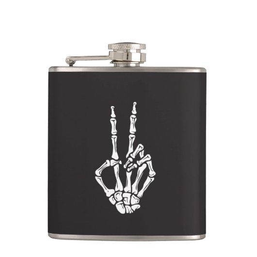 Skeleton Hand with Peaceのサインが表示される フラスク (正面)