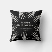 Skeleton Hands Family Name Happy Halloween Black クッション (裏面)