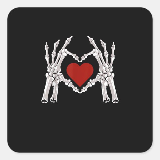 Skeleton Hands Form A Heart With Red Heart Bright  スクエアシール (正面)