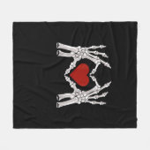 Skeleton Hands Form A Heart With Red Heart Bright  フリースブランケット (正面(横))