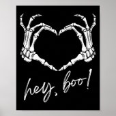 Skeleton Hands Heart Hey Boo Funny Halloween Men W ポスター (正面)