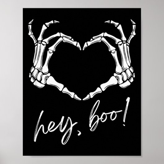 Skeleton Hands Heart Hey Boo Funny Halloween Men W ポスター (正面)