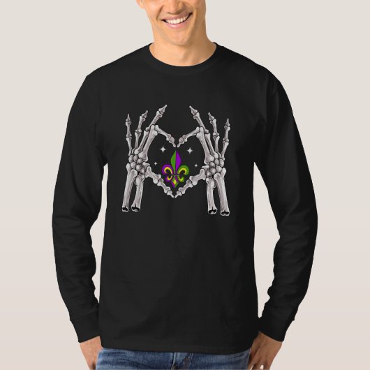Skeleton Hands Heart Love Funny Mardi Gras Fleur D Tシャツ (正面)